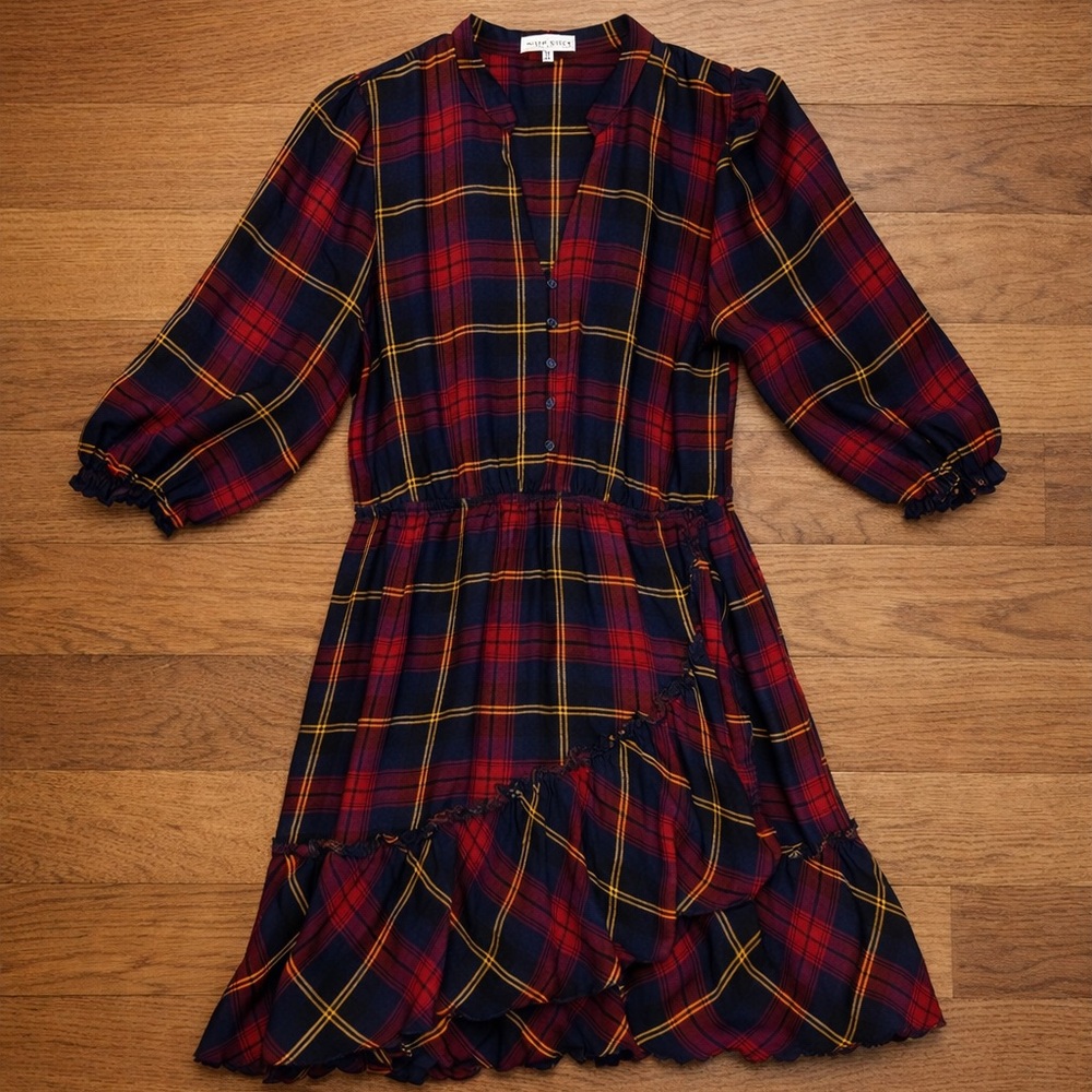 Moon River Plaid Button Front Mini Dress | Smocked Waist | Size M